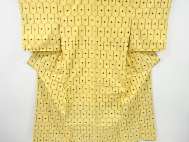 変わり横段に十字絣織り出し手織り紬着物